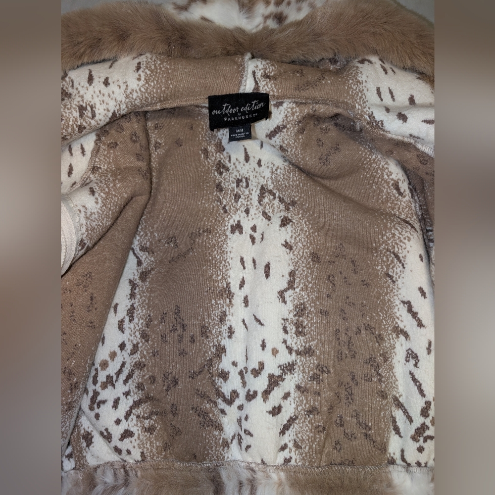 🤎🐻‍❄️🤍 Faux Fur-Trimmed Brown + White Hooded Jacket w/ Pom-Pom Drawstrings - Picture 10 of 10